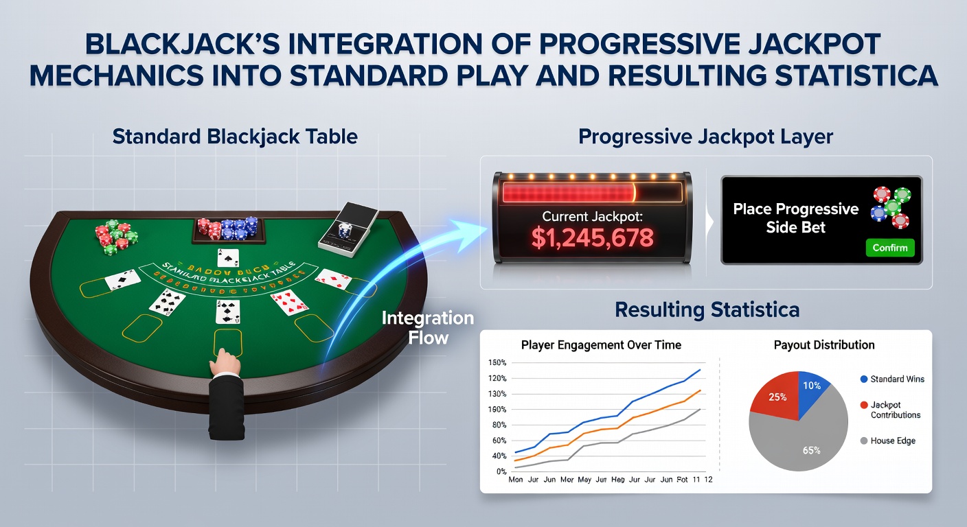 Statistical charts showing shifts in blackjack RTP and variance after progressive jackpot integration