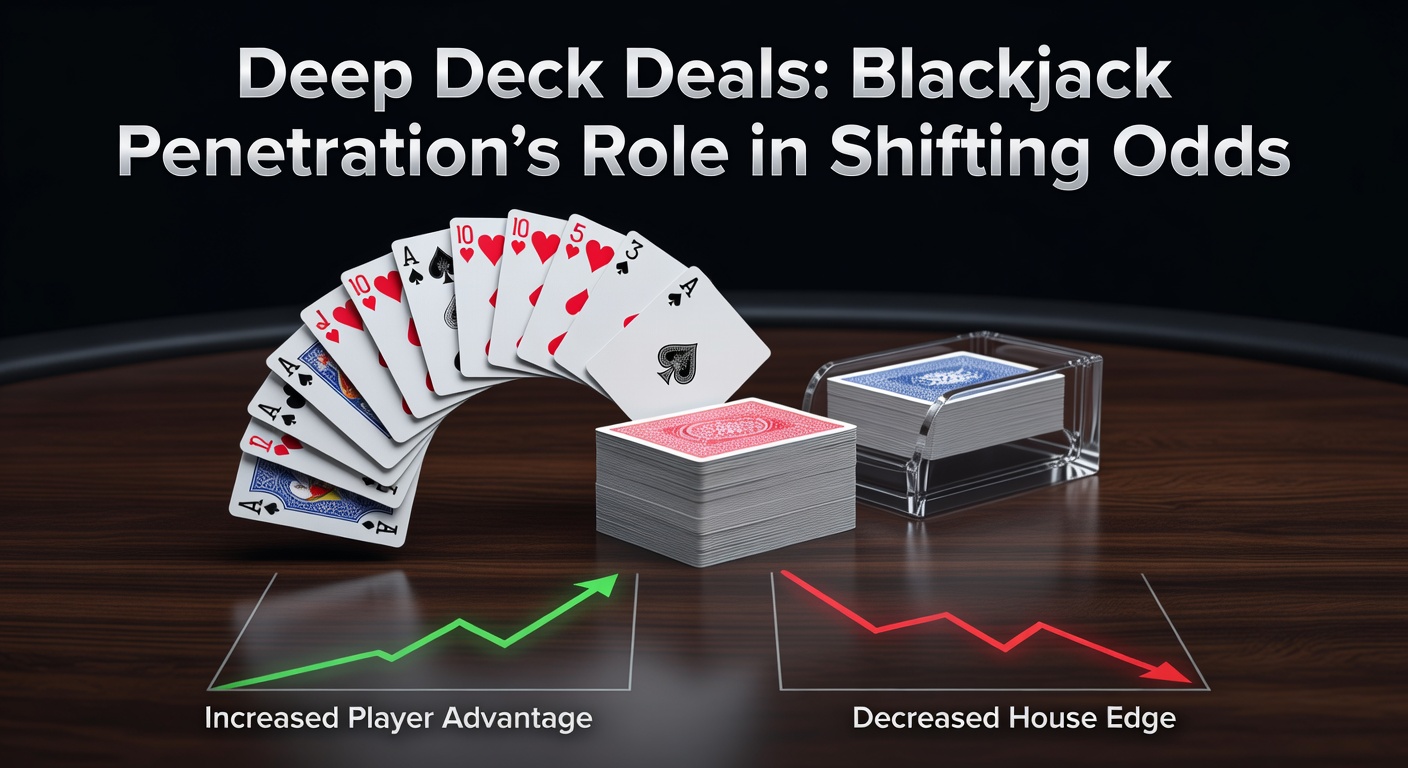 A blackjack dealer shuffling cards at a casino table, illustrating deep shoe penetration in play
