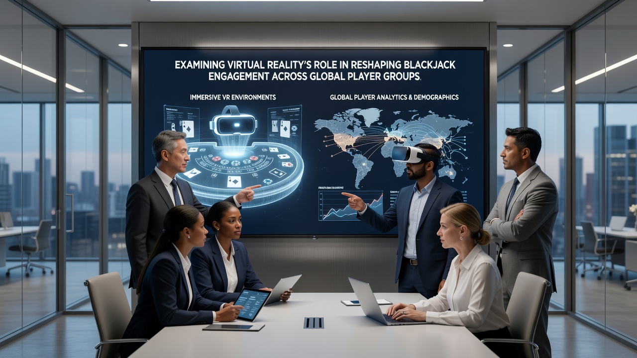 Diverse group of global players using VR headsets for blackjack sessions in different locations