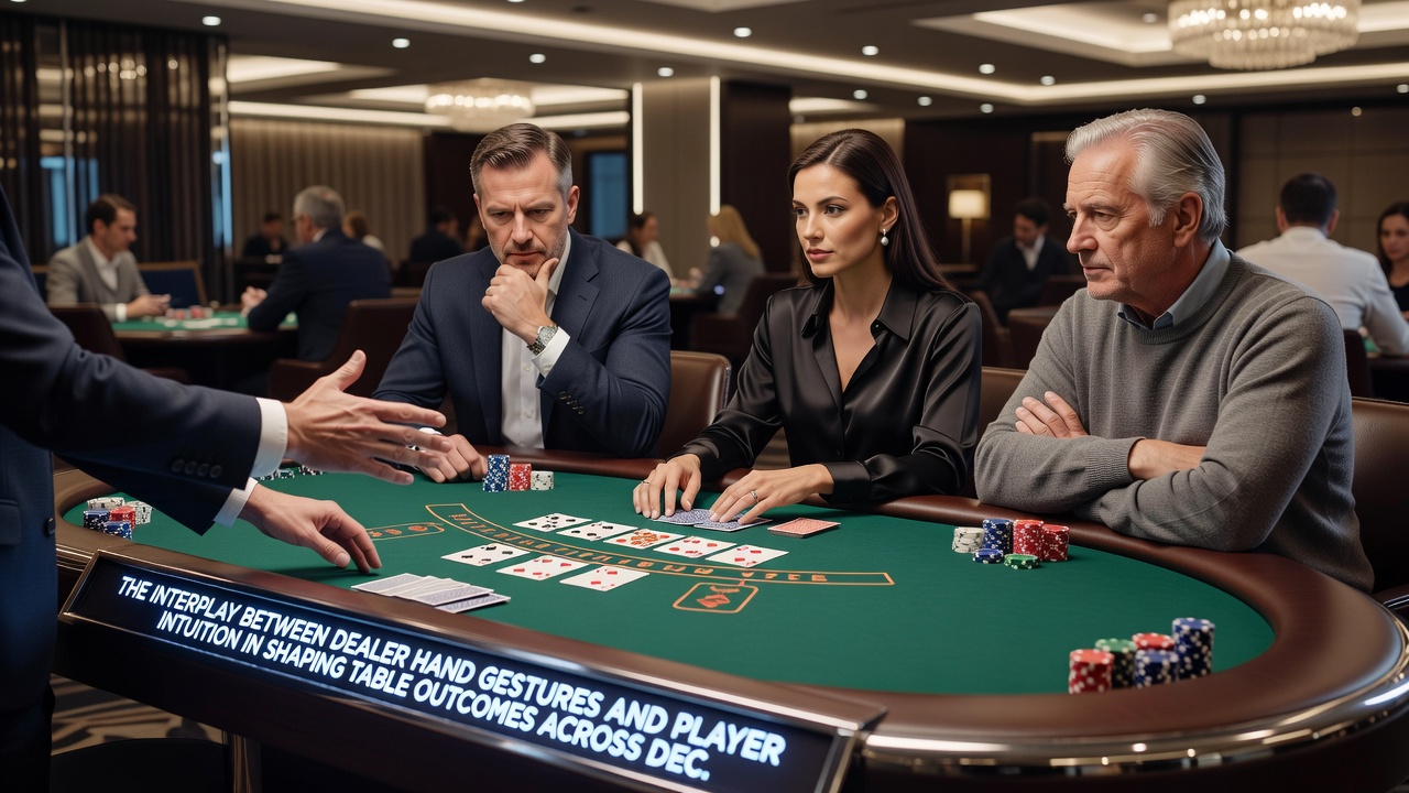 Close-up of player watching dealer hand movements across a blackjack felt surface