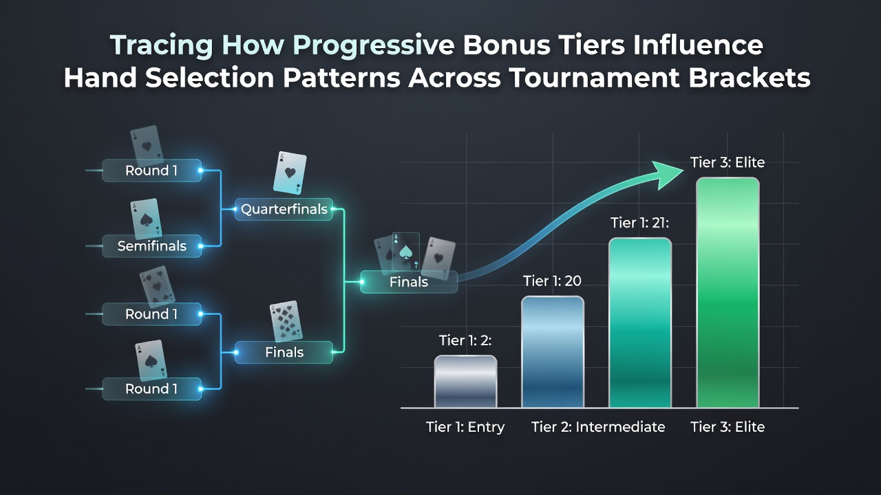 Diagram showing progressive bonus tiers mapped against tournament bracket stages and hand selection shifts